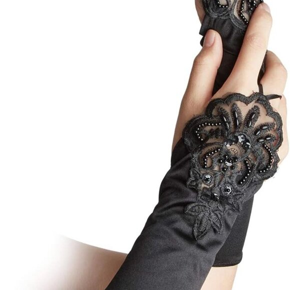 Women Gothic Lace Fingerless Gloves 3 Pairs Black Bridal Costume Accessories - Picture 3 of 7